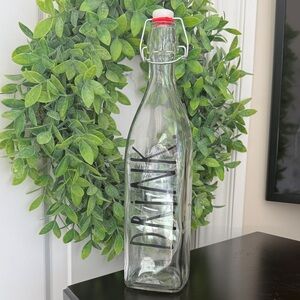 Rae Dunn “drink.” Glass Drink Bottle with Red Cap